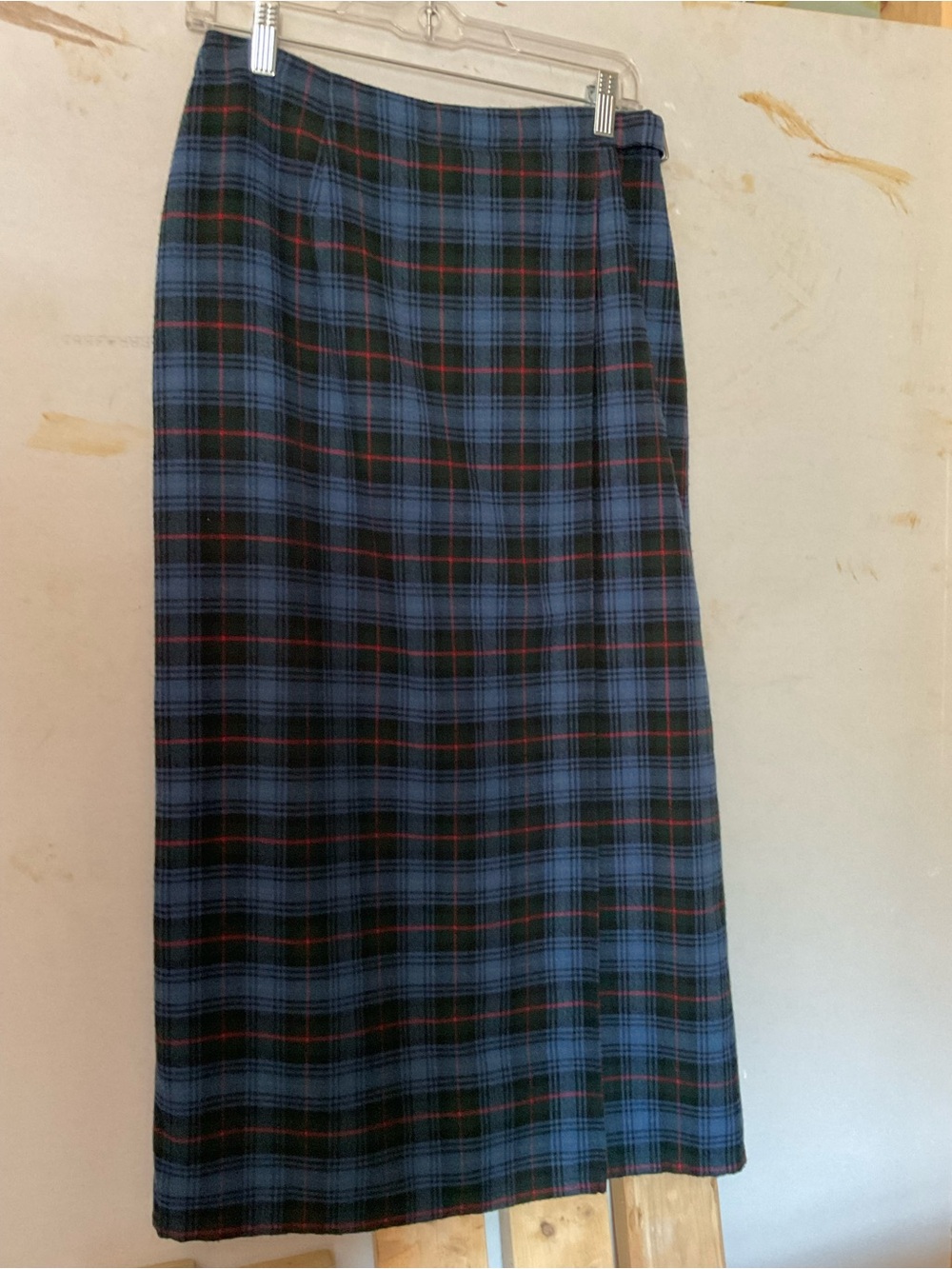 Crazy Horse Blue Plaid Midi Skirt - Classic Tartan Style. Size 6